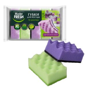 Губки для посуды 9,5х6,5 см XL STRONG effect, КОМПЛЕКТ 5шт, Master FRESH