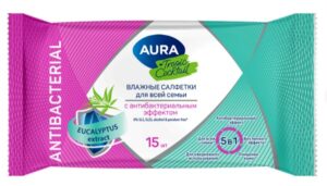 Салфетки влажные 15 шт., AURA Tropic Cocktail, c антибактериальным эффектом 117677