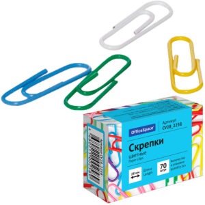 Скрепки 28мм 70шт/уп OfficeSpace CV28_2258 цветные 186683