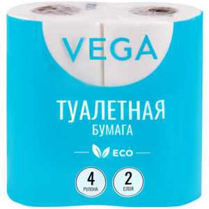 Бумага туалетная Vega 315616 2-х слойная 4шт/уп 15м тисн. эко белая