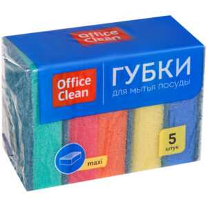 Губка для посуды 5шт OfficeClean 248977 МАКСИ 9х6,5х2,7см поролон абразивный слой